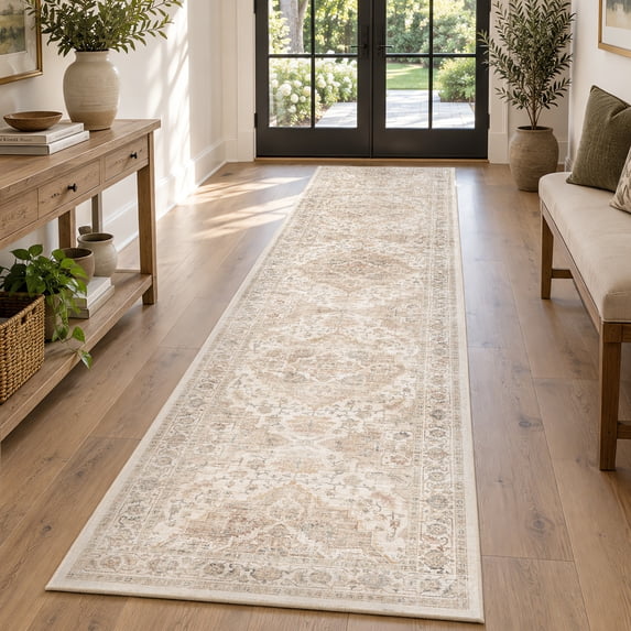 FEELHOME 2'x8' Runner Rug Machine Washable Soft Vintage Distressed Non Slip Carpet for Living Room Bedroom Dining Room Taupe