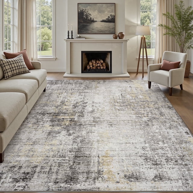 FEELHOME 6'x9' Area Rug Machine Washable Vintage Distressed Abstract Rug Non Slip Soft Carpet for Living Room Bedroom Dining Room Office Gray