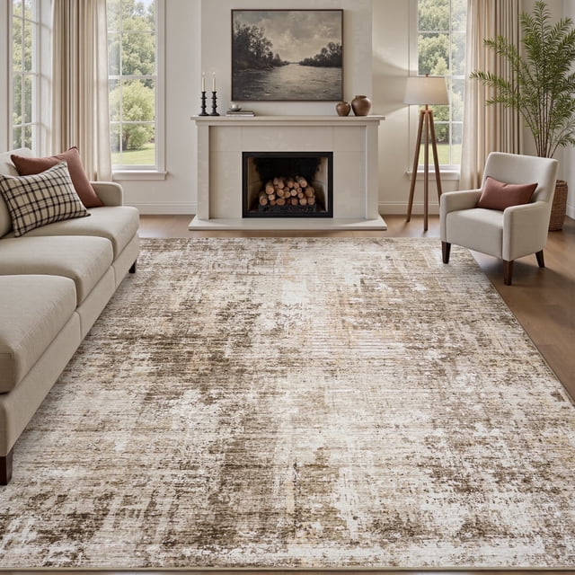 FEELHOME 6'x9' Area Rug Machine Washable Vintage Distressed Abstract Rug Non Slip Soft Carpet for Living Room Bedroom Dining Room Office Brown