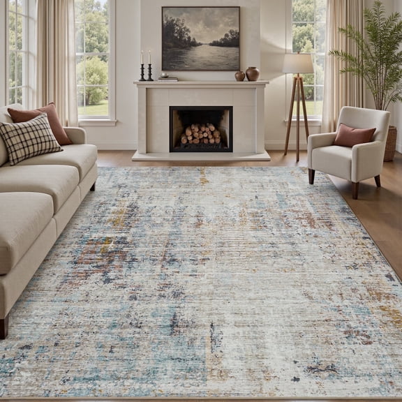 FEELHOME 8'x10' Area Rug Machine Washable Vintage Distressed Abstract Rug Non Slip Soft Carpet for Living Room Bedroom Dining Room Office Colorful