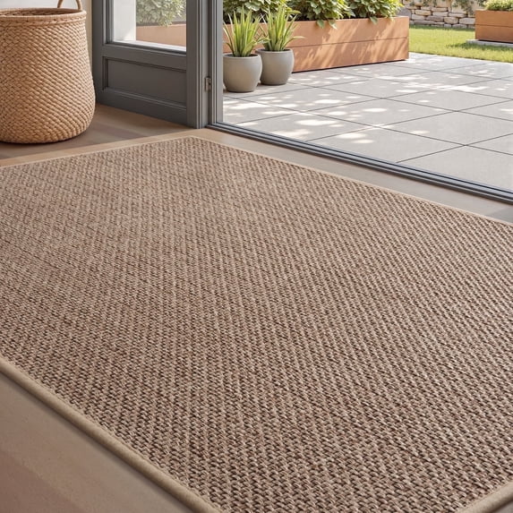 FEELHOME Door Mats for Inside 36"x59" Non Slip Rubber Welcome Mat for Inside Low-Profile Dirt Trapper Indoor Door Mats for Entryway Absorbent Washable Entry Rug Floor Mats Woven Braided Beige