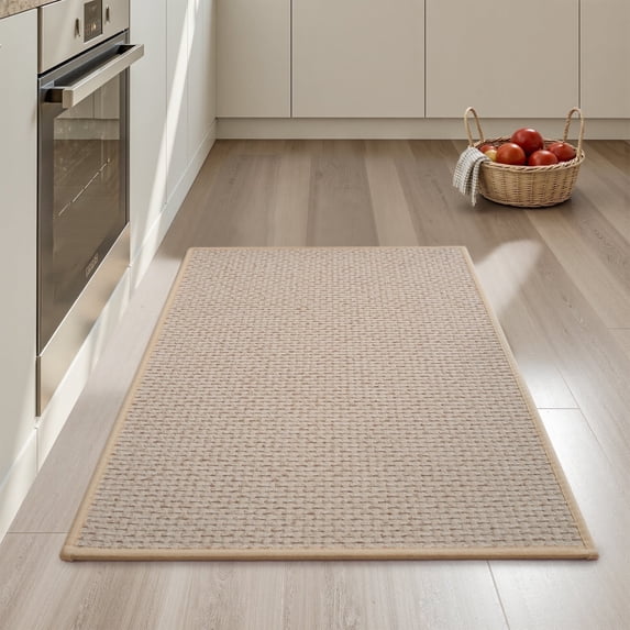 FEELHOME Kitchen Rugs 2 PCS Set 20"x32"+20"x48" Non-Slip Absorbent Kitchen Floor Mats Geometric Kitchen Mat Washable Small Throw Rug for Kitchen Decor, Beige