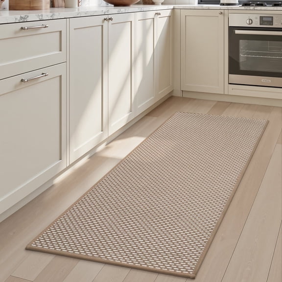 FEELHOME Kitchen Rugs 2 PCS Set 20"x32" 20"x48" Non-Slip Absorbent Kitchen Floor Mats Geometric Kitchen Mat Washable Small Throw Rug for Kitchen Decor, Brown