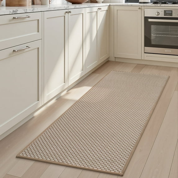 FEELHOME Kitchen Rugs 2 PCS Set 20"x32"+20"x48" Non-Slip Absorbent Kitchen Floor Mats Geometric Kitchen Mat Washable Small Throw Rug for Kitchen Decor, Brown