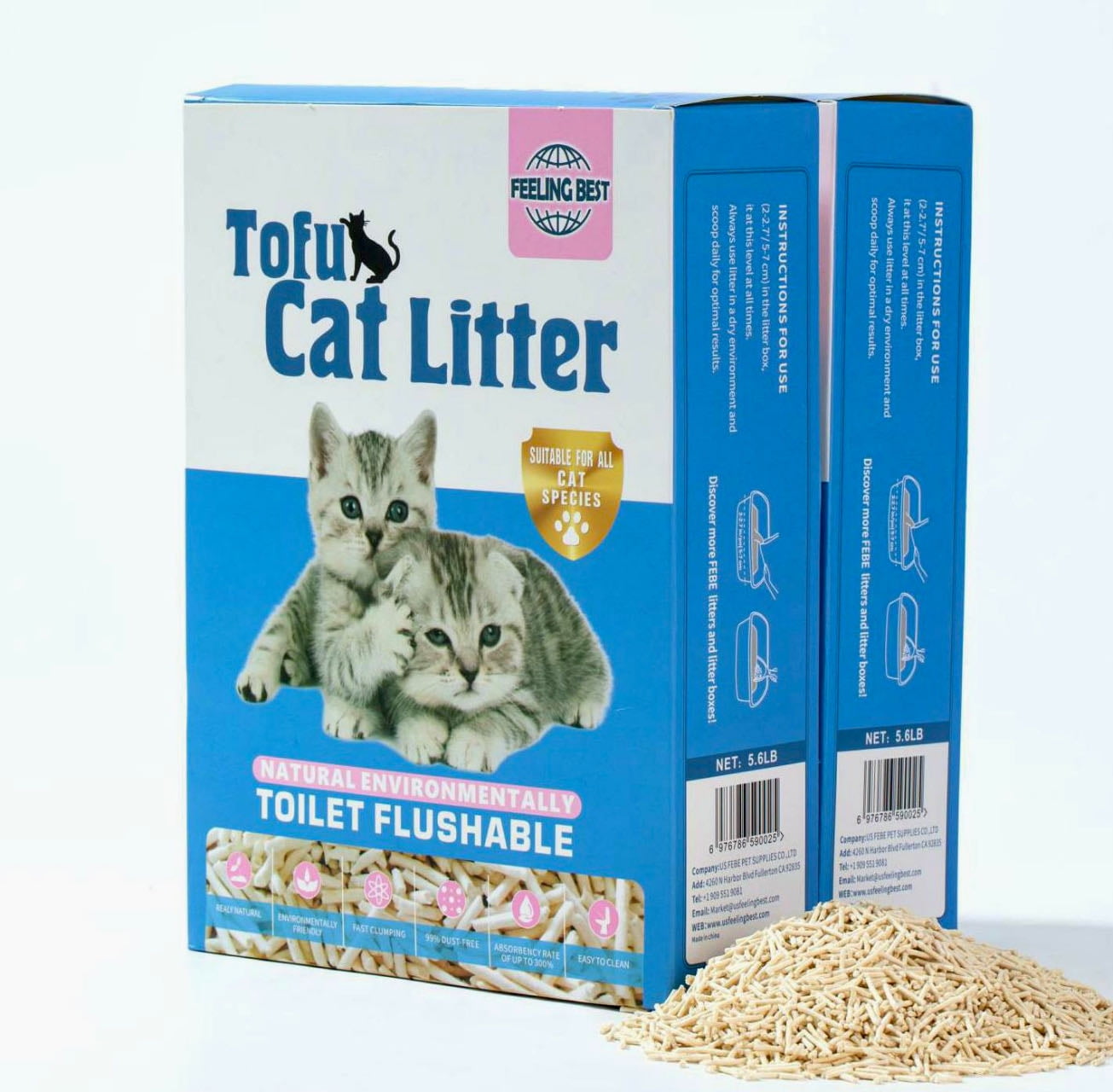 FEELING BEST Tofu Cat Litter 11.2 LB(5.6 LB*2) Clumping, 100% Natural, Clumping, Flush able,Ultra Absorbent and Fast Drying,Solubility in Water,Really Dust-Free,Less Scattering
