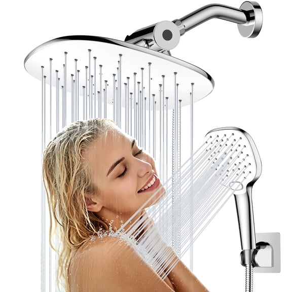 FEELSO 10" Rain Shower Head with Handheld Spray, Dual High Pressure Showerhead Combo with Multi Spray and 71 Inch Hose, Silver
