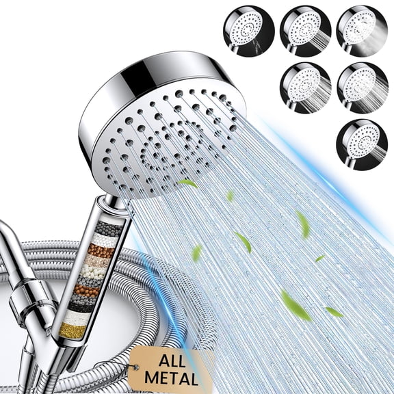 FEELSO All Metal Shower Head with Handheld, 6 Spray High Pressure Shower Head with Filters for Hard Water, Extra-long 72" Hose & Brass Holder