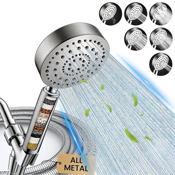 FEELSO All Metal Shower Head with Handheld, 6 Spray High Pressure Shower Head with Filters for Hard Water, Extra-long 72" Hose & Brass Holder