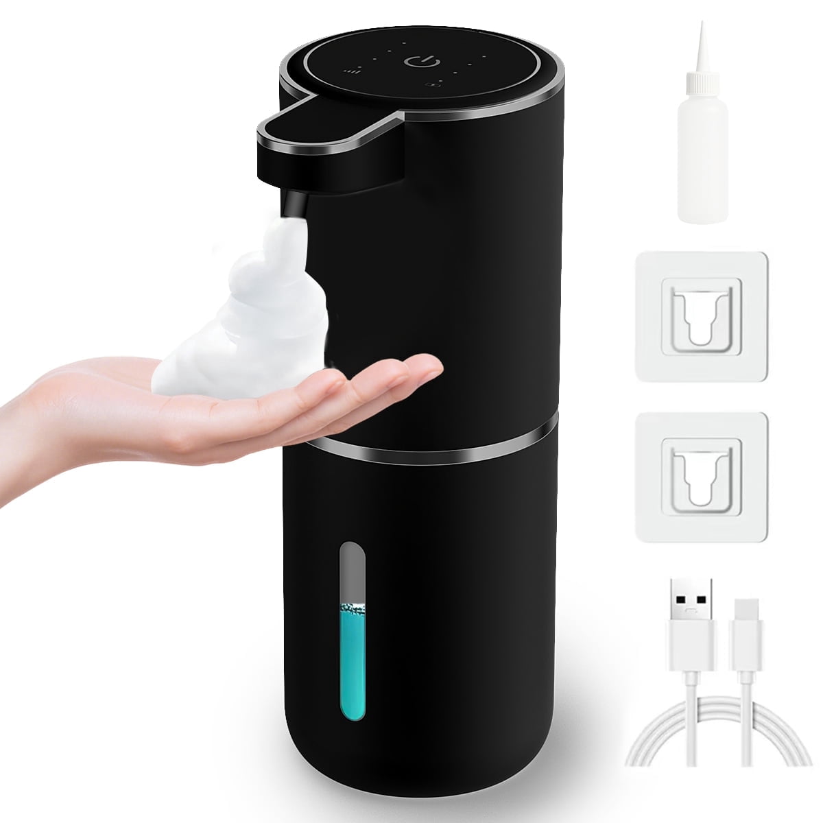 FEELSO Automatic Soap Dispenser, Touchless Foaming USB-C Rechargeable, 4-Level Adjustable, Wall Mount or Countertop, Black