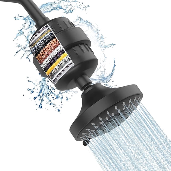Beteliva Filtered Shower Head with Handheld, High Pressure 3 Spray Mode Showerhead with 15 Stage Water Softener Filters Beads for Hard Water - Reduces Dry Itchy Skin, Matte Black
