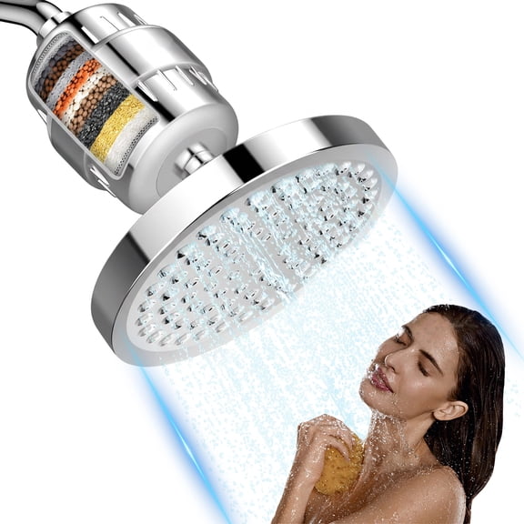 FEELSO Filtered Shower Head With 15 Stage Hard Water Softener Cartridge Silver