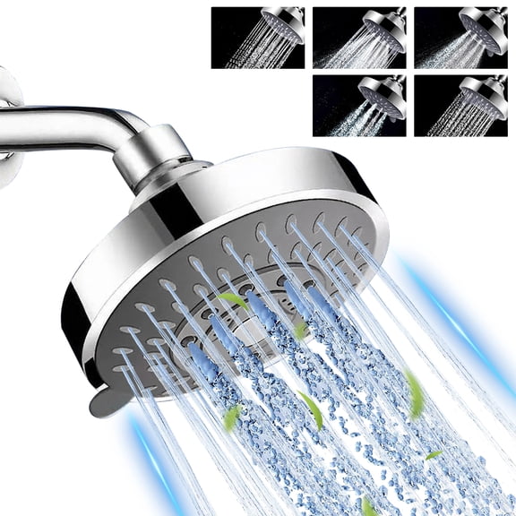 FEELSO Fixed Showerhead, 5 Modes High Pressure Rain Shower Head with Adjustable Chrome Swivel Ball Joint, Silver