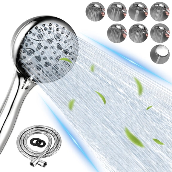 FEELSO Handheld Showerhead for Bathing 8 Spray Modes Stainless Steel High Pressure Shower Head, Chrome with 59" Hose