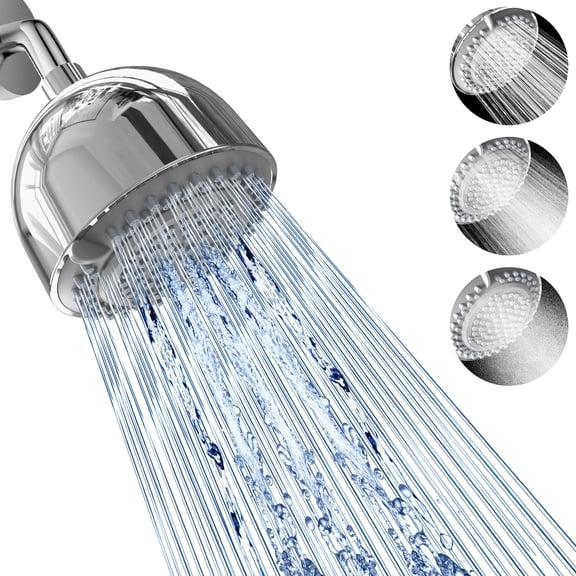 FEELSO High Pressure Fixed Shower Head, 5 Spray Settings, Water Saving Stainless Steel Showerhead