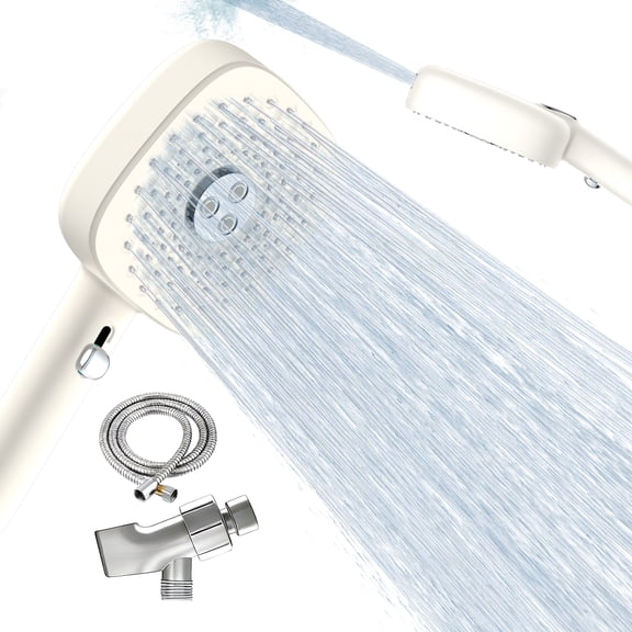 FEELSO Shower Head with Handheld, 4 Spray Mode High Pressure Showerhead with Hose 59" Stainless Steel for Bathroom Tub, White