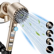 FEELSO High Pressure Shower Head with Handheld, Filtered 4 Spray Showerhead with Upgraded Anti-clog Nozzles for Hard Water, Easy to Install, Gold