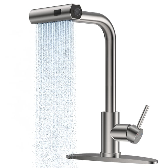 FEELSO Kitchen Faucet with Pull Down Sprayer, 4-in-1 High Pressure Water Modes, Pull Down Kitchen Faucet for 1 or 3 Hole Sink, Silver