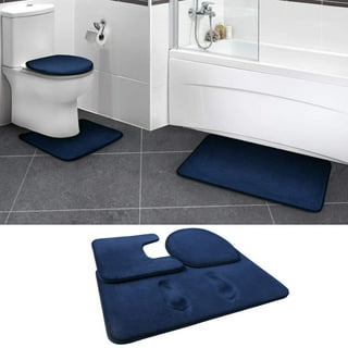 Rock Desing Memory Foam For Bathroom Mat Set 3pc Rug 19x 30, Contour Mat  19x15, and Toilet Lid Cover 19x19 with Non-Skid Rubber Back Black