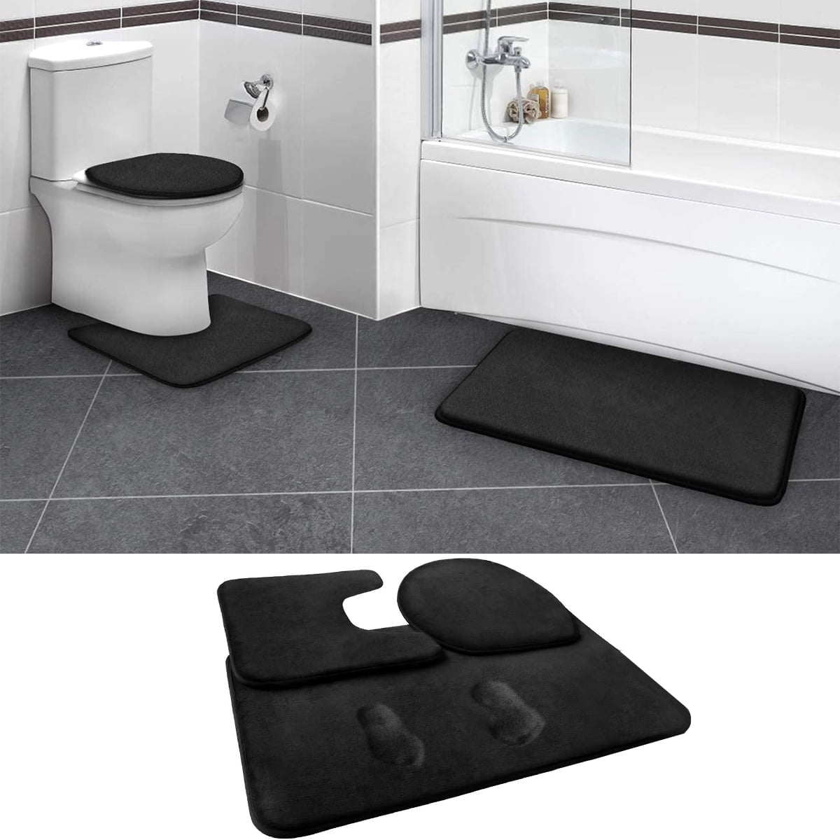 FEELSO 3 Piece Bath Mat Set, Memory Foam, Non Slip, Absorbent, 20x31in ...