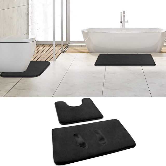 FEELSO Memory Foam Bath Mat Set, Extra Soft 2 Piece Bathroom Rugs Non