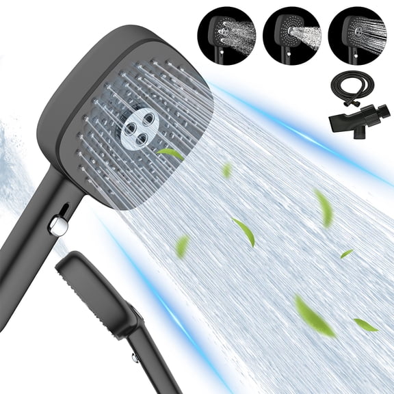 FEELSO Shower Head with Handheld, 4 Spray Mode High Pressure Showerhead with Hose 59" Stainless Steel for Bathroom Tub, Black