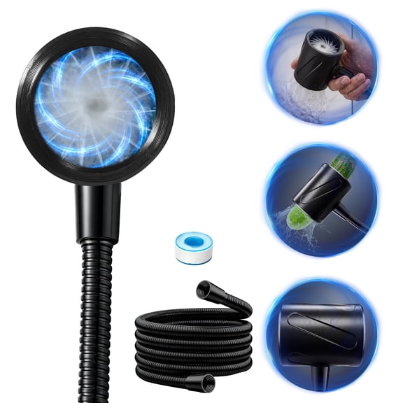 FEELSO Shower Head with Handheld, High Pressure Handheld Showerhead, 360 Rotatable Vortex Flow for Deep Cleansing, Black