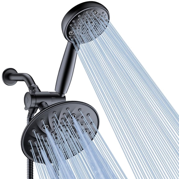 FEELSO Shower Head with Handheld Spray, 8" High Pressure Rain Shower Head, 7+8 Modes, 71-Inch Extra Long Hose, Black
