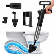 FEELSO Toilet Plunger, High Pressure Drain Blaster with Real-Time Pressure Gauge, Interchangeable Heads for Toilet, Sink & Drains, Black