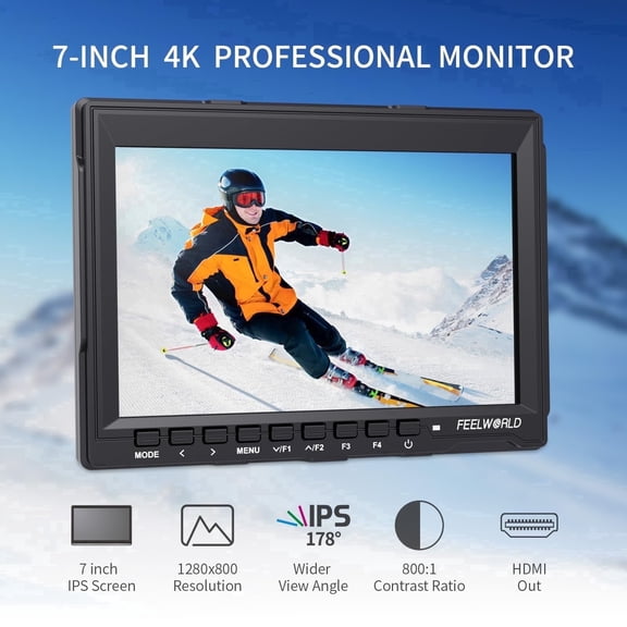 FEELWORLD FW759 7 inch Camera Field Monitor, 4K HDMI Input 1280x800 IPS Screen with Sunshade for DSLR/Mirrorless Video Assist
