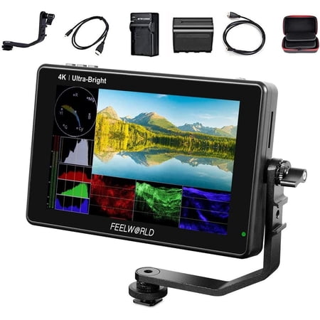 FEELWORLD LUT7 PRO+NP-F970 Battery+ Charger+Carry Case 7 Inch Ultra Bright 2200nits DSLR Camera Field Monitor 3D LUT Touch Screen HDR with Waveform F970 External Power Install Kit 4K HDMI Input Output