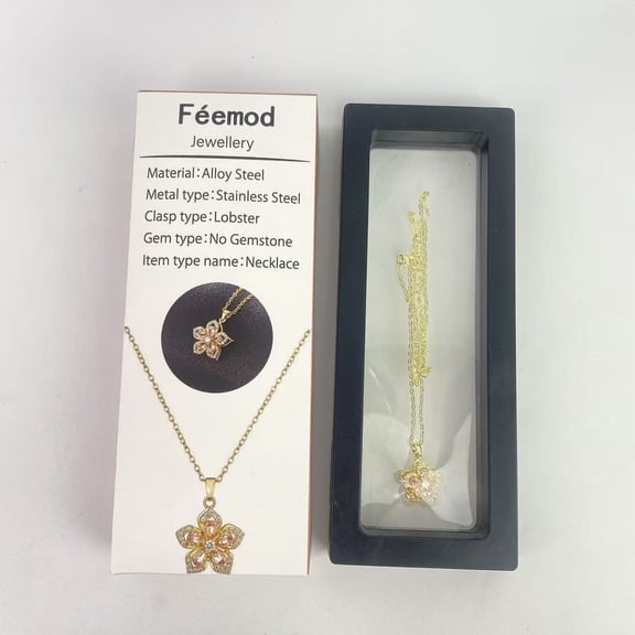 FEEMOD Jewellery,Necklace for Women Gold Flower Fidget Necklace Rotatable Crystal Silver Blossom Pendant Necklaces Adjustable Spinning Fidget Necklaces Redbud Flower Choker Funny Gift Jewelry