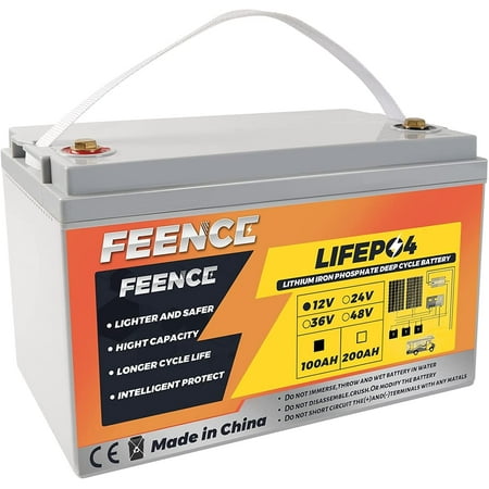 FEENCE 12V 100Ah LiFePO4 Battery 1280Wh lithium batteries 12v 100A BMS,over 7000 Rechargeable Cycles, Support in 4S/8P, for RV,Camper, Solar, Home Energy Storage, Trolling Motors, Boats, off-grid etc