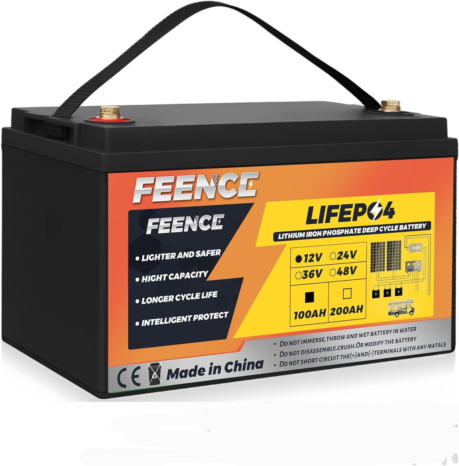 FEENCE 12V100Ah LiFePO4 Battery lithium batteries 12v over 7000  Deep Cycles Iron Phosphate Battery Low Temp Protection Support in Series/Parallel for RV Camper Solar Golf Cart Marine Battery 100A BMS