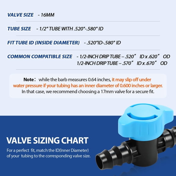 FEFEDFAA-10 Pack 1/2 Inch Irrigation Shut Off Valves, Drip Irrigation Barbed Shutoff Valve for 1/2 Inch Drip Irrigation Tubing 16mm Shut-Off/On Valve Regulate Water Flow, Male x Male