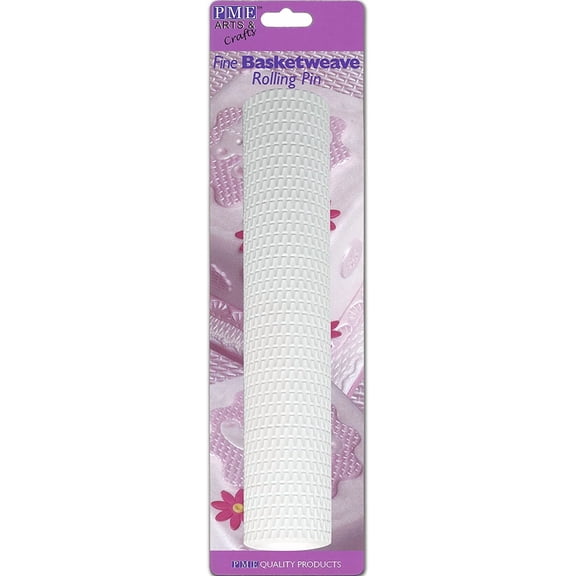FEFEDFAA-10" x 2" Fine Basketweave Rolling Pin for Fondant & Cake Decorating, Standard, White