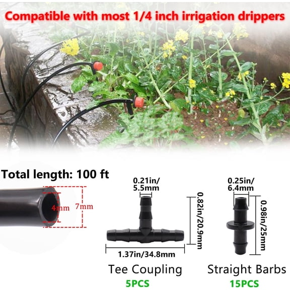 FEFEDFAA-100FT 1/4" Blank Distribution Tubing - Garden Watering Tube with 20PCS Drip Irrigation Barbed Connectors