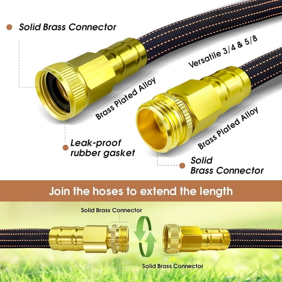 FEFEDFAA-10FT Lightweight Garden Hose,Flexible Water Hose with Solid Brass Head,Kink-Free,Collapsible Hose,High Pressure Flat Water Hose for RV,Boat,Car Wash,Garden,Yard,Camper,Outdoor (Orange-Black,