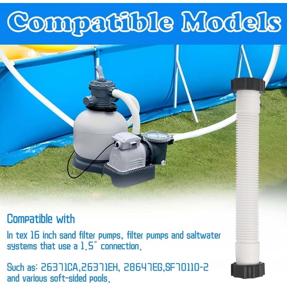 FEFEDFAA-11535 Pool Sand Filter Pump Hose, 16 Inch Replacement Hose for Above Ground Pool, Saltwater Systems, 1.5" Connection