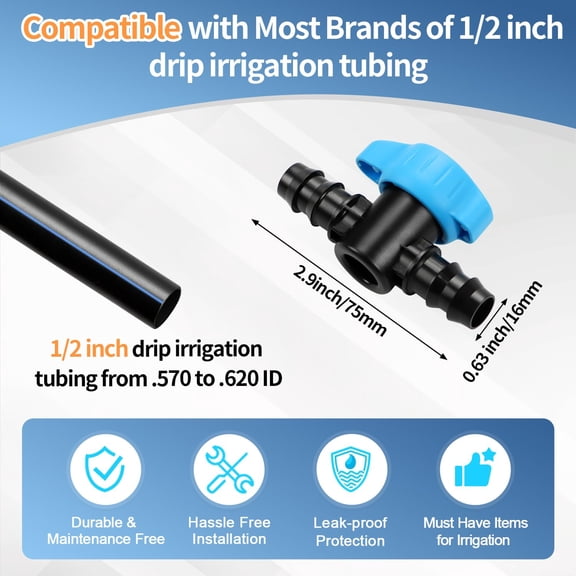 FEFEDFAA-12 Pack Drip Irrigation 1/2 Inch Barbed Shut Off Valve, Drip Line 1/2" In-Line Ball Valve Parts for 1/2 Inch 16mm Drip Irrigation Tubing (.570-.620" ID) for Drip Sprinkler Systems