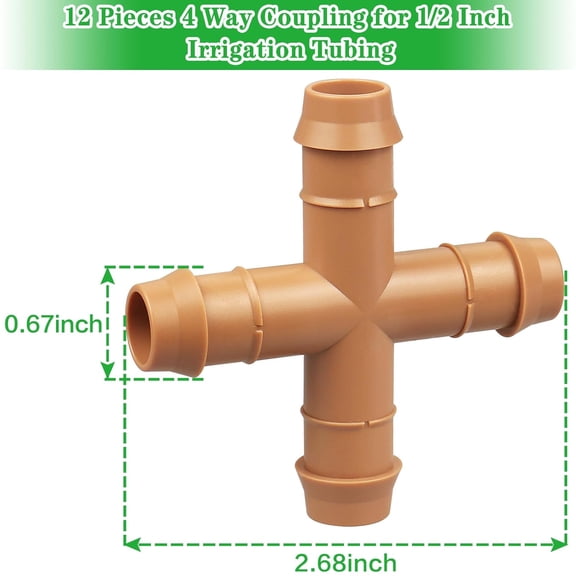 FEFEDFAA-12 Pieces Drip Irrigation Barbed Cross Fittings 1/2 Inch Drip Line 4 Way Connectors for 1/2" Drip Irrigation Tubing Irrigation System Replacement Parts for Sprinkler Systems
