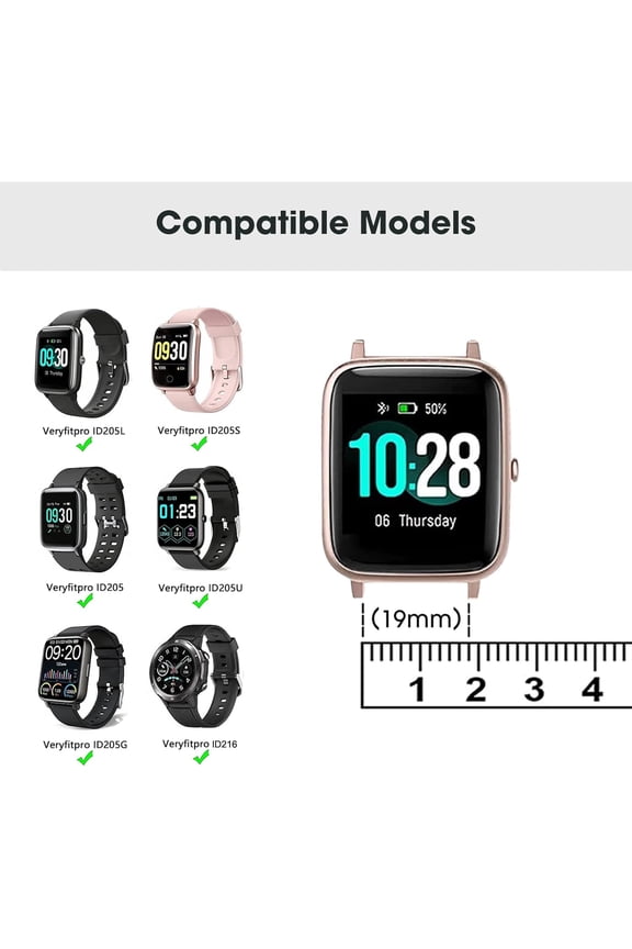 -19mm Soft Silicone Replacement Band Compatible with Veryfitpro ID205L, ID205U, ID205S, ID216 Smart Watch