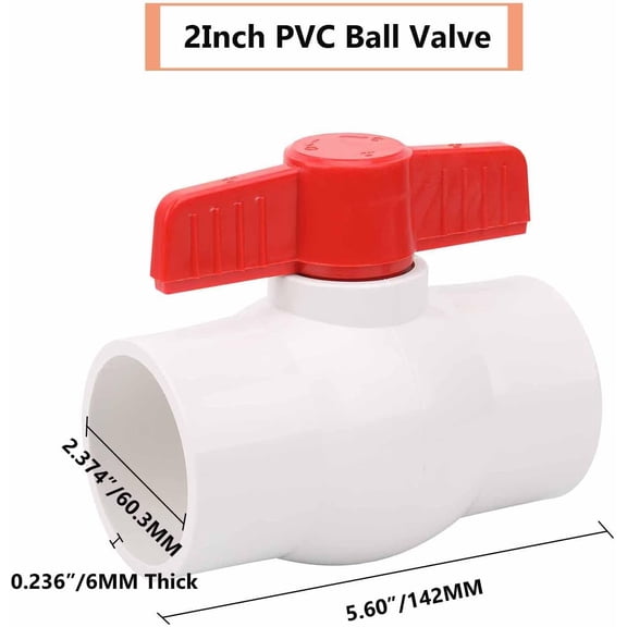 FEFEDFAA-2" PVC Ball Valve Water Pipe Shut-off Valve Socket with Red T-Handle for Cold Water Supply lines, Irrigation Pipe fitting System(Socket x Socket), Schedule 40