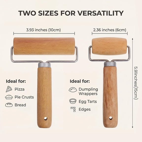 FEFEDFAA-2 Pcs Pastry Roller, Wooden Rolling Pins Pizza Dough Roller Non-Stick Mini Rolling Pin for Pizza, Cookie, Pie, Dumpling, Home Kitchen Baking and Cooking