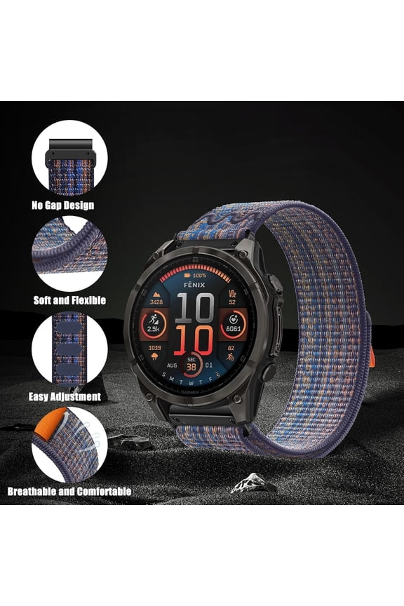 -22mm Quickfit Nylon Watch Band Compatible with Garmin Fenix 8 Fenix E 47mm/7 Pro/7/6 Pro/6, Sport Loop Replacement Strap for Tactix 8 47mm/Instinct 3 E 45mm/Forerunner 970 965/Descent G2 G1/