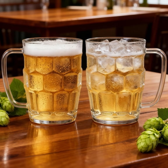 FEFEDFAA-22oz Plastic Beer Mugs with Handle Set of 2, Reusable Unbreakable Beer Stein Drinking Cups for Party, Bar, Home, Hotel, Perfect for Beer, Juice, Cocktail Beverages