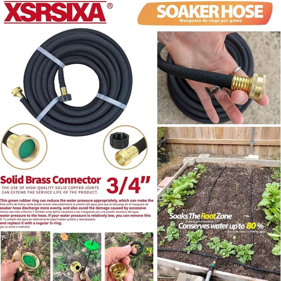 FEFEDFAA-25FT Heavy Duty Soaker Hose 1/2" Ultra-Flexible Rubber with Reinforced Core, 20% Stronger Stretch & Even Water Flow for Gardens, Lawns, Raised Beds (Drip Irrigation Hose)