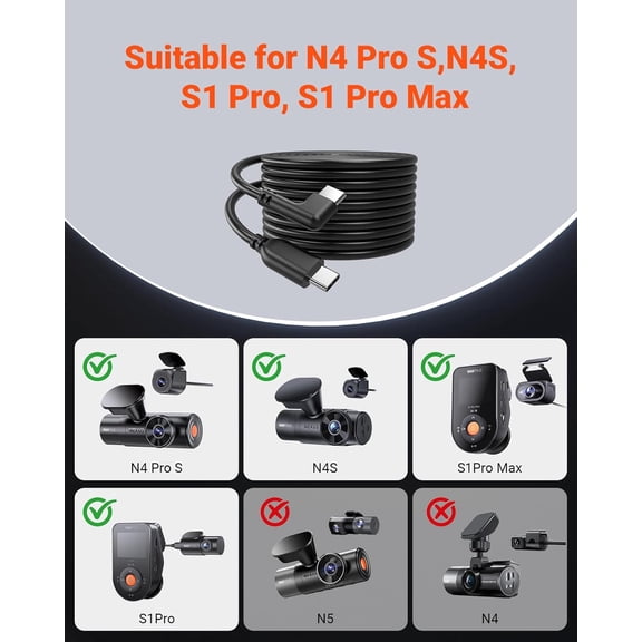 FEFEDFAA-29.5ft Rear Camera Extensive Cable for N4 Pro S, N4S, S1 Pro Max, S1 Pro Dash Cam, Fit for SUV, Pickup, Trucks, Minivan, Sedans, Trailers