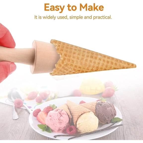 FEFEDFAA-2PCS Pizzelle Roller, Ice Cream Cones Cone Roller Ice Cream Cone Mold Cone Roller for DIY Pastry Dessert Cooking Kitchen Tool Decorating Baking Accessory Wooden