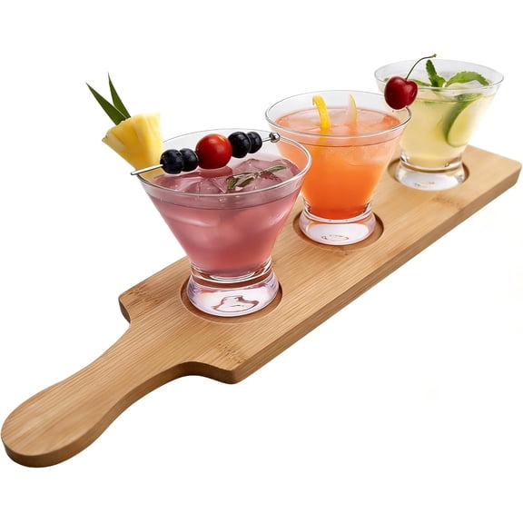 FEFEDFAA-3 Slots Bamboo Beer Tasting Serving Flight Shot Glass Carrying Board