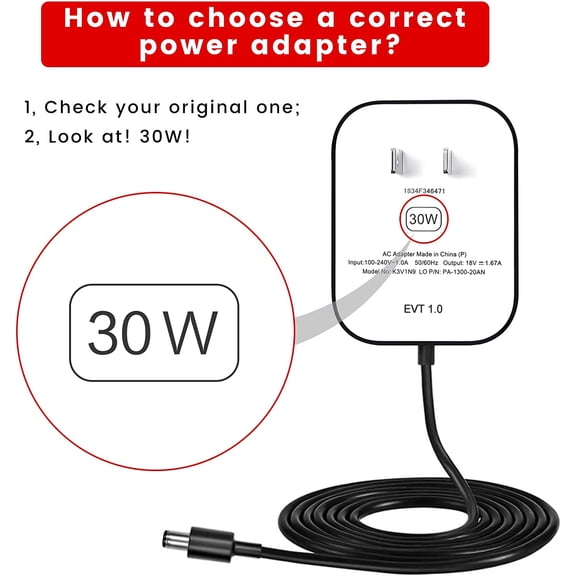 FEFEDFAA-30W Power Adapter Cord for Echo Show 21 and 15, Show 10 and 8, Echo (4th Gen.), Echo (3rd Gen.) - Wall Charger Plug Long Cable 5ft, Black